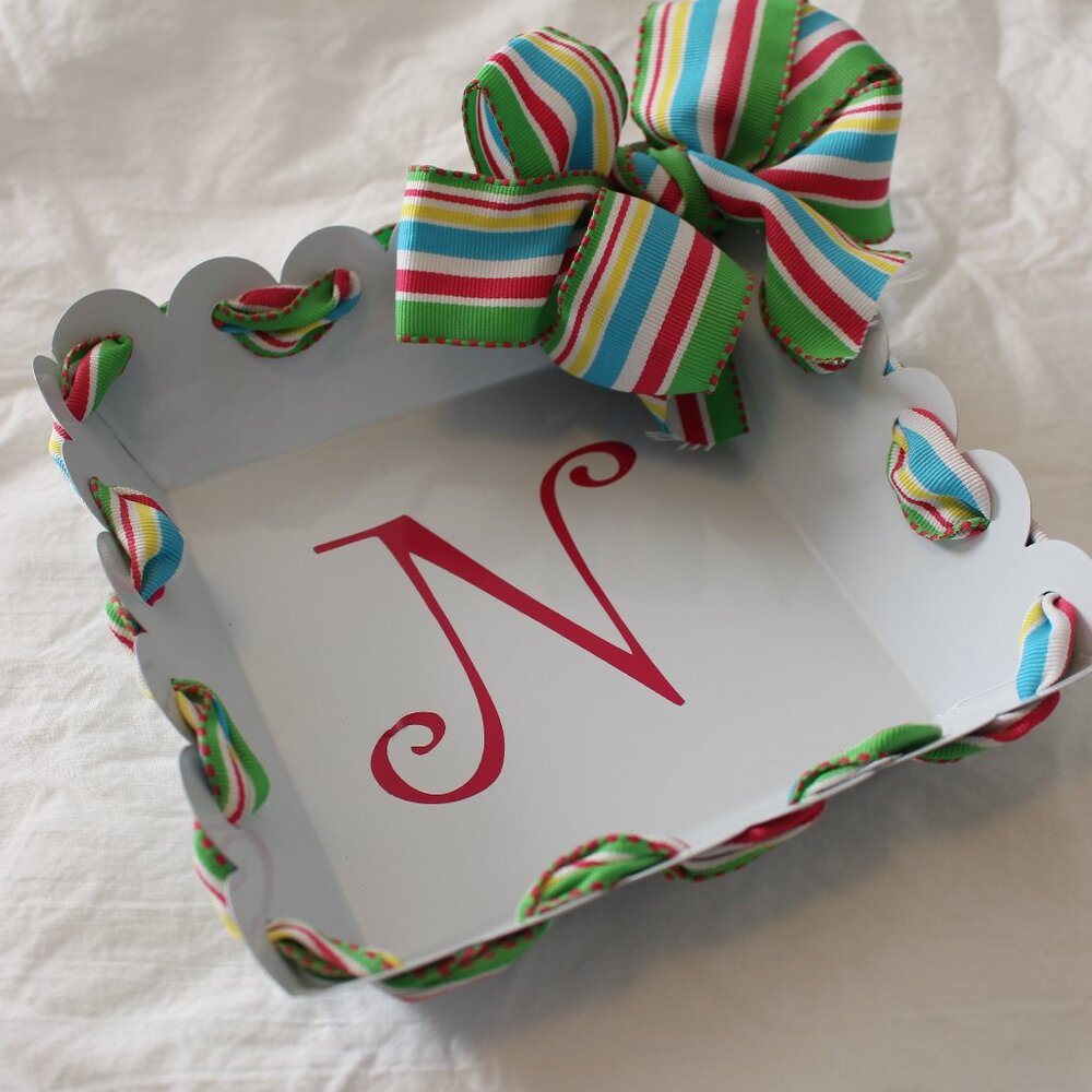 NEW Monogram "N" Initial Jewelry/Catch All Tray - Fun, Cheery, Colorful Bow